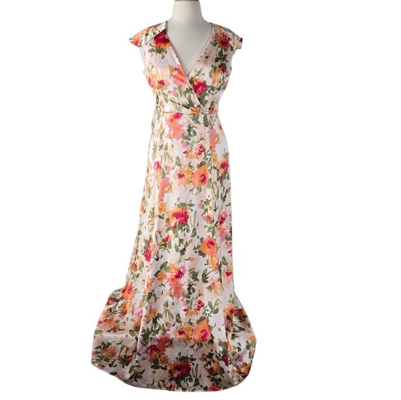 Hutch Ella Floral Satin Open Back Maxi Dress Flutter Sleeves Size 6 Wedding - Picture 2 of 16